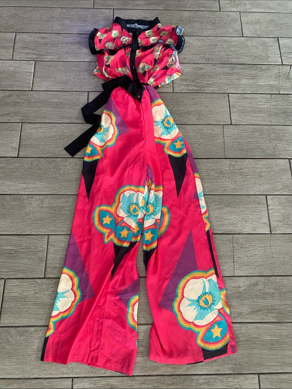 Bright Floral Wide-Leg Jumpsuit in Hot Pink